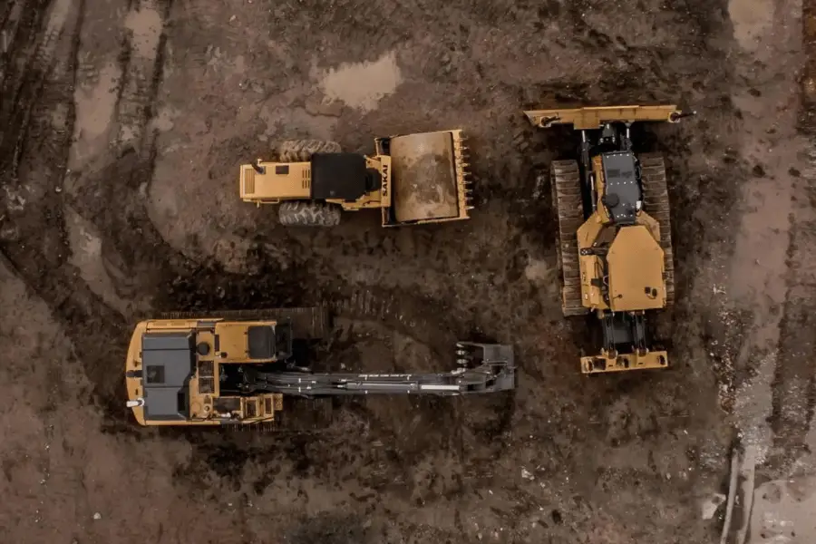 Aerial view of excavators on an excavation site