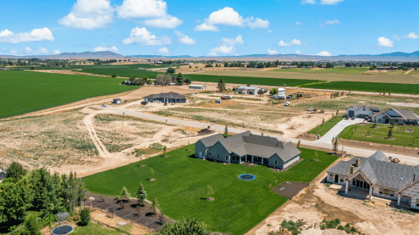 Aerial view of new home construction in Treasure Valley, ID