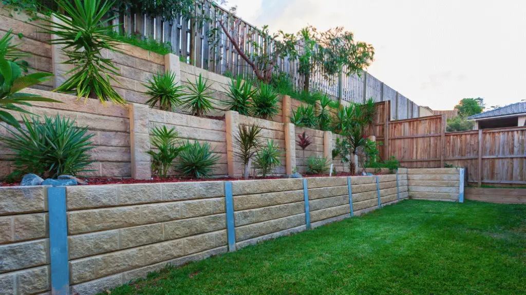 Backyard with levels of retaining walls