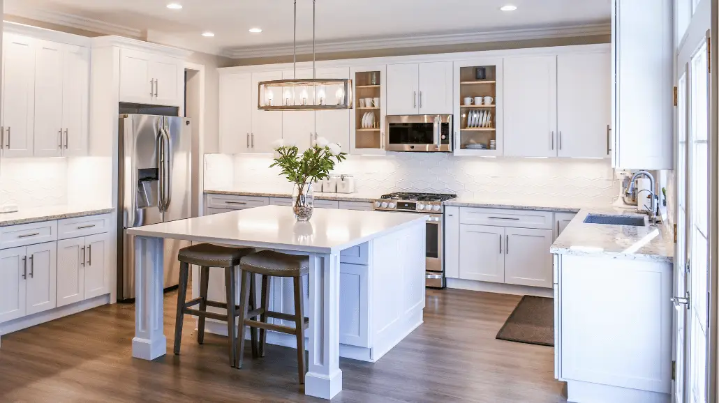 Luxury kitchen with island and barstools