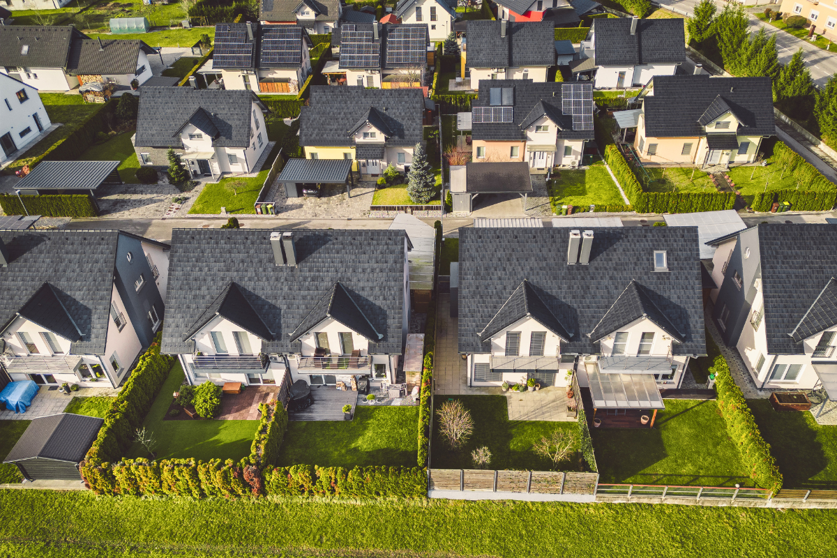 Aerial view of a housing tract